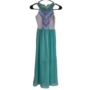 IZ By Izod Girls Turquoise Geometric Embellished Maxi Dress Size M